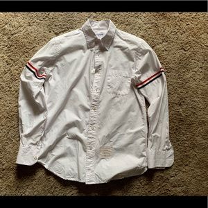 Thom Browne White Shirt with Arm Stripe Webbing